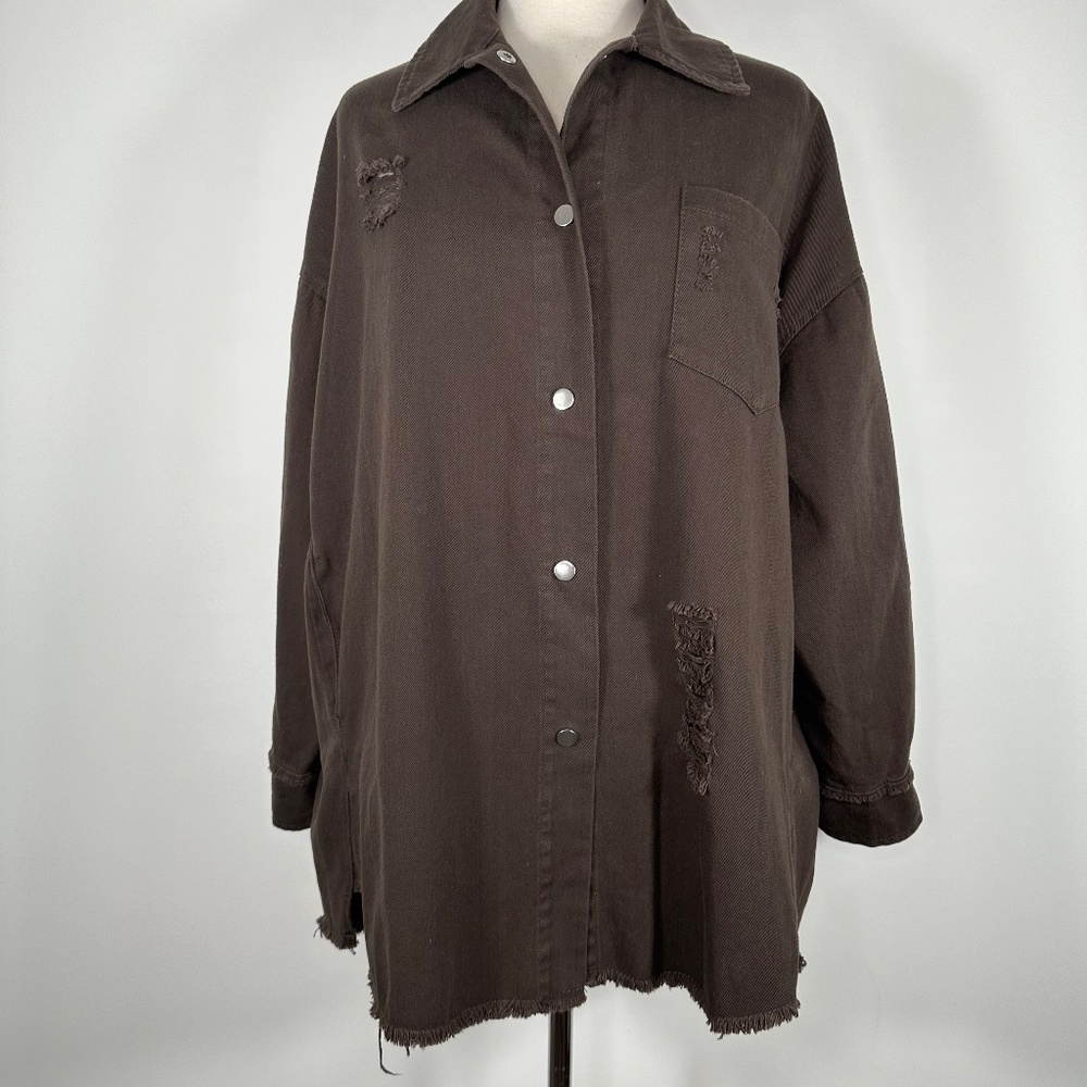 Blue B. Collection Street Wear Brown Shacked Snap Button Shirt Women Size S NWT - Picture 2 of 13